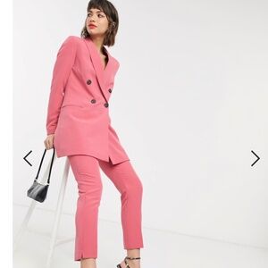 Stradivarius double breasted blazer dress & tailored pants in pink